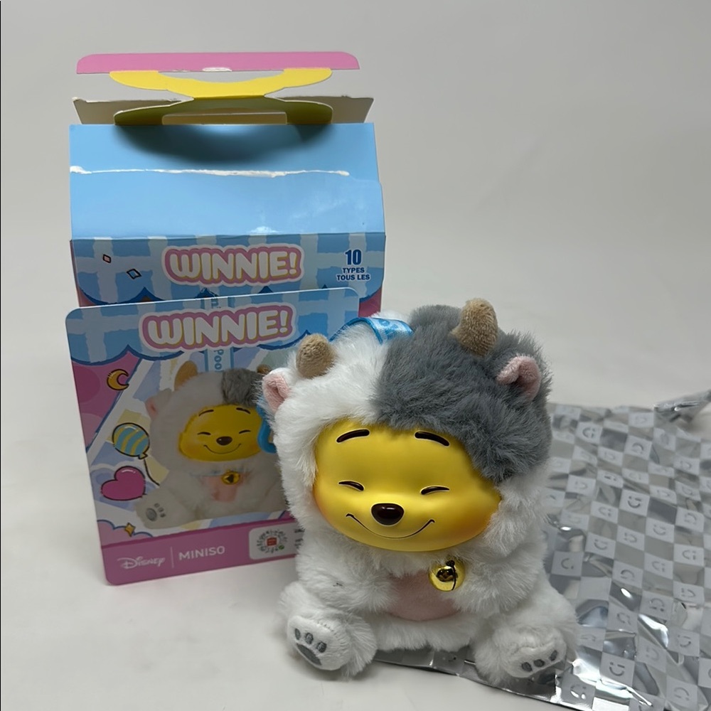 Disney Miniso Winnie Plush Toy Pooh as a cow keychain